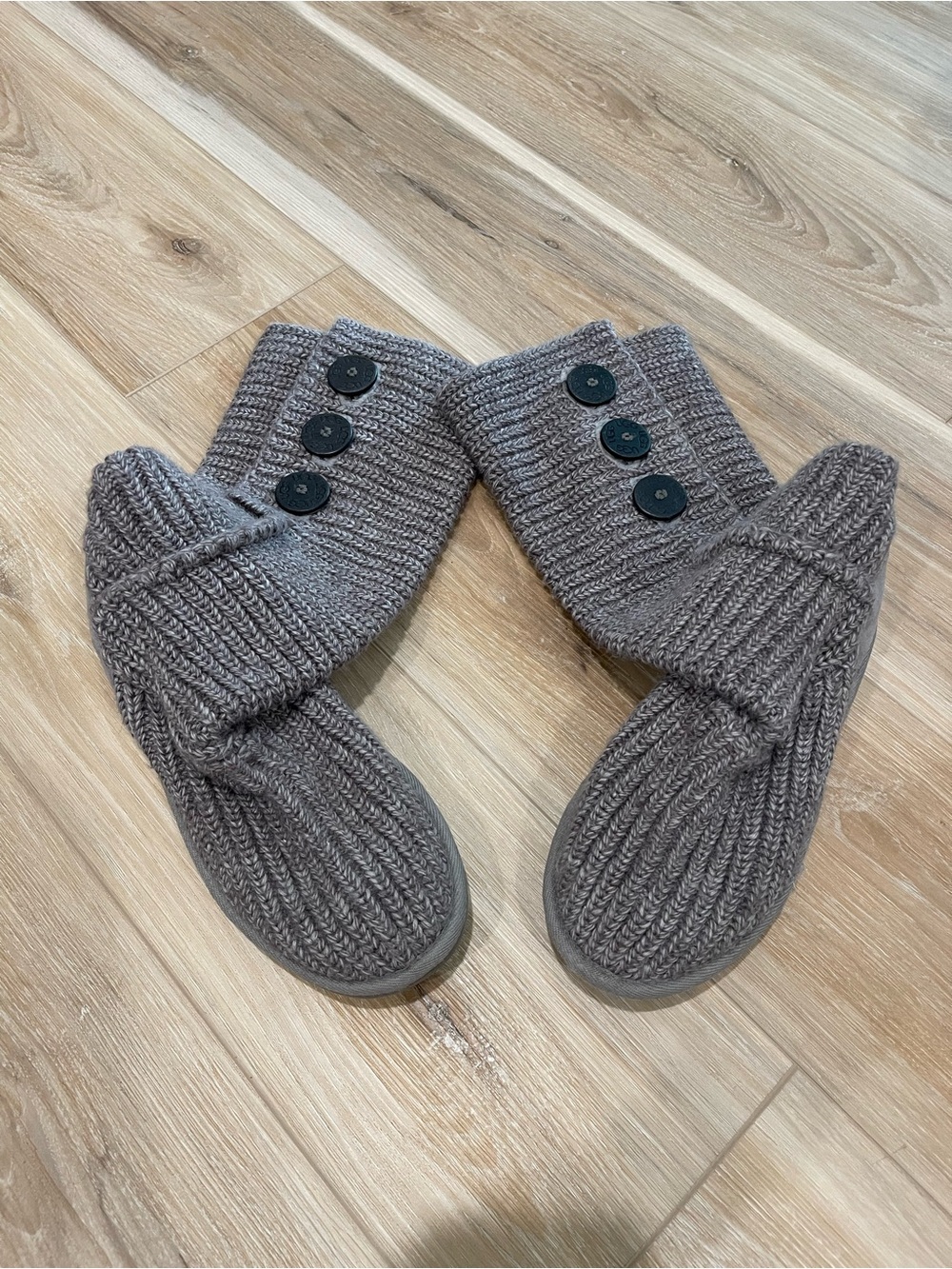 UGG Knit Button Slipper Boots in Gray Brown
